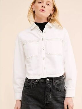 Madewell Cropped White Denim Shirt Jacket